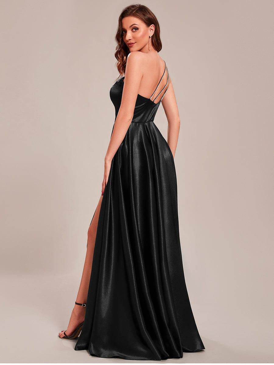 Taille personnalisée Robe de bal une épaule longue en satin une ligne #Couleur_Vert Fonce Taille personnalisée Robe de bal une épaule longue en satin une ligne