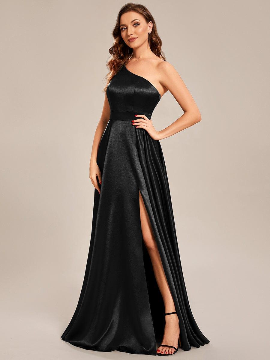 Taille personnalisée Robe de bal une épaule longue en satin une ligne #Couleur_Vert Fonce Taille personnalisée Robe de bal une épaule longue en satin une ligne