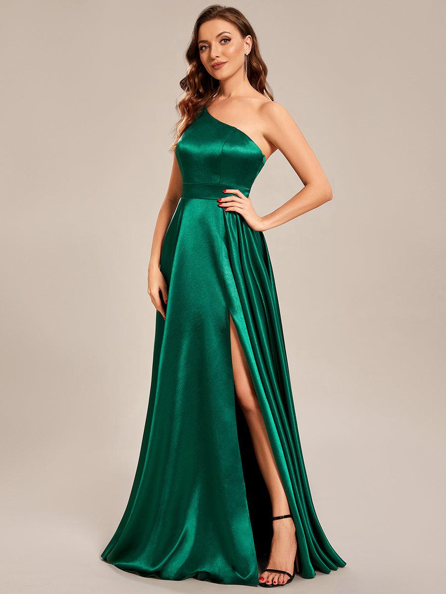 Taille personnalisée Robe de bal une épaule longue en satin une ligne #Couleur_Vert Fonce Taille personnalisée Robe de bal une épaule longue en satin une ligne