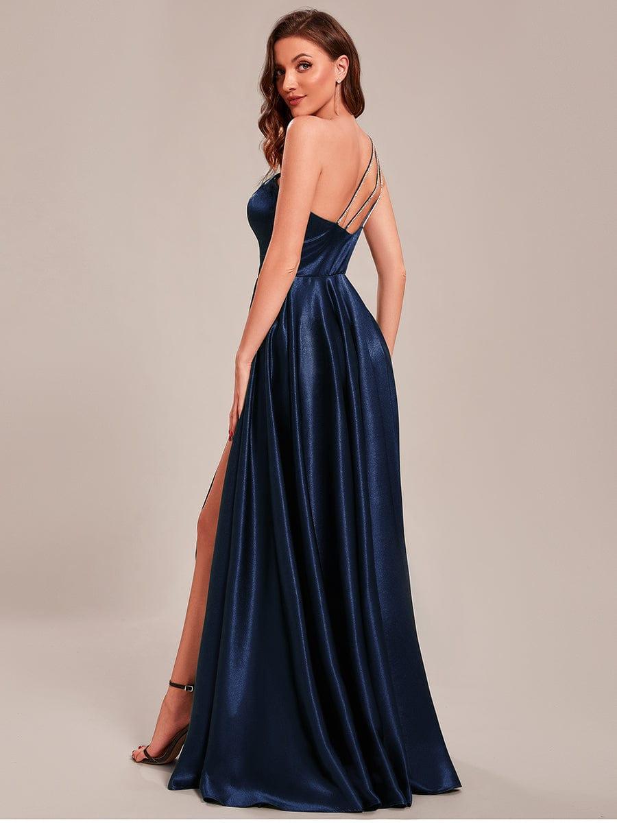 Taille personnalisée Robe de bal une épaule longue en satin une ligne #Couleur_Vert Fonce Taille personnalisée Robe de bal une épaule longue en satin une ligne