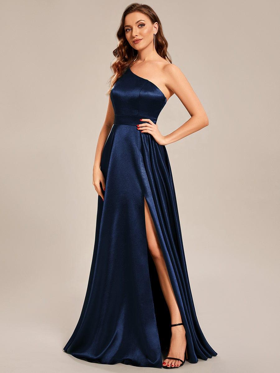 Taille personnalisée Robe de bal une épaule longue en satin une ligne #Couleur_Vert Fonce Taille personnalisée Robe de bal une épaule longue en satin une ligne