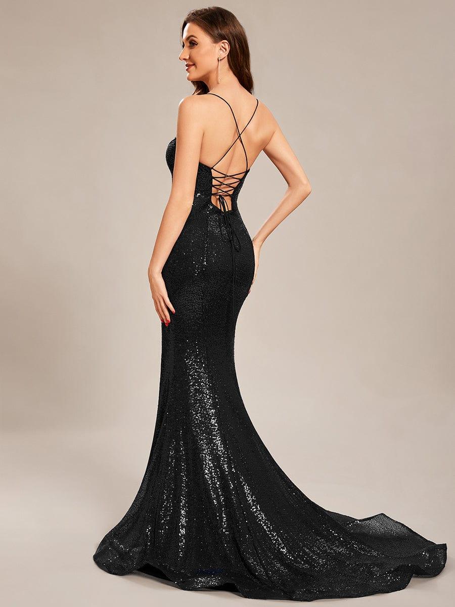 Taille personnalisée Robe de bal sirène à sequins Lacer #Couleur_Bleu Marine Taille personnalisée Robe de bal sirène à sequins Lacer