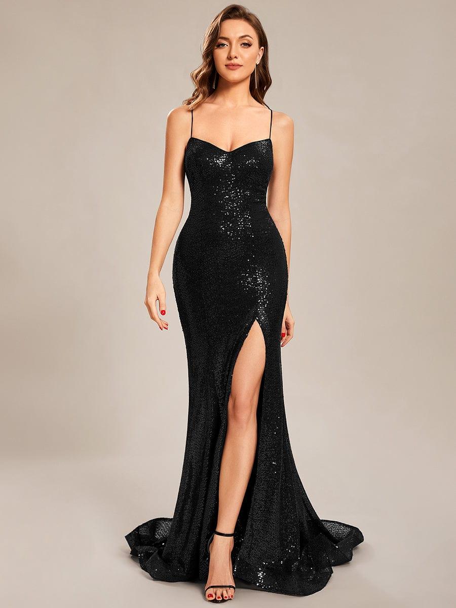 Taille personnalisée Robe de bal sirène à sequins Lacer #Couleur_Bleu Marine Taille personnalisée Robe de bal sirène à sequins Lacer