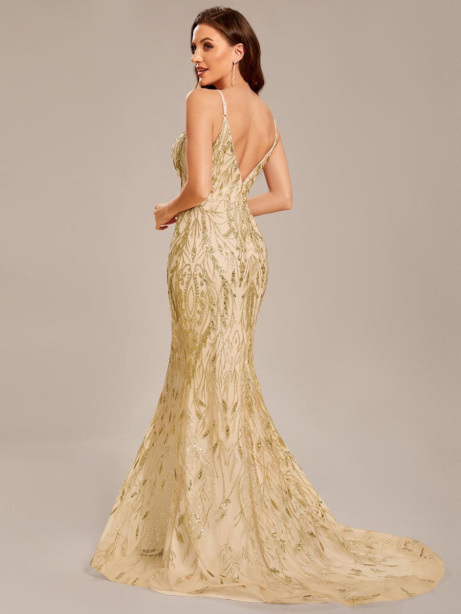 Taille personnalisée élégante Robe de bal longue sirène à bretelles minces #Couleur_Or Taille personnalisée élégante Robe de bal longue sirène à bretelles minces