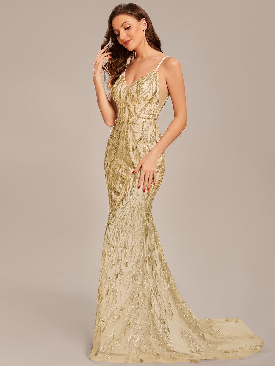 Taille personnalisée élégante Robe de bal longue sirène à bretelles minces #Couleur_Or Taille personnalisée élégante Robe de bal longue sirène à bretelles minces