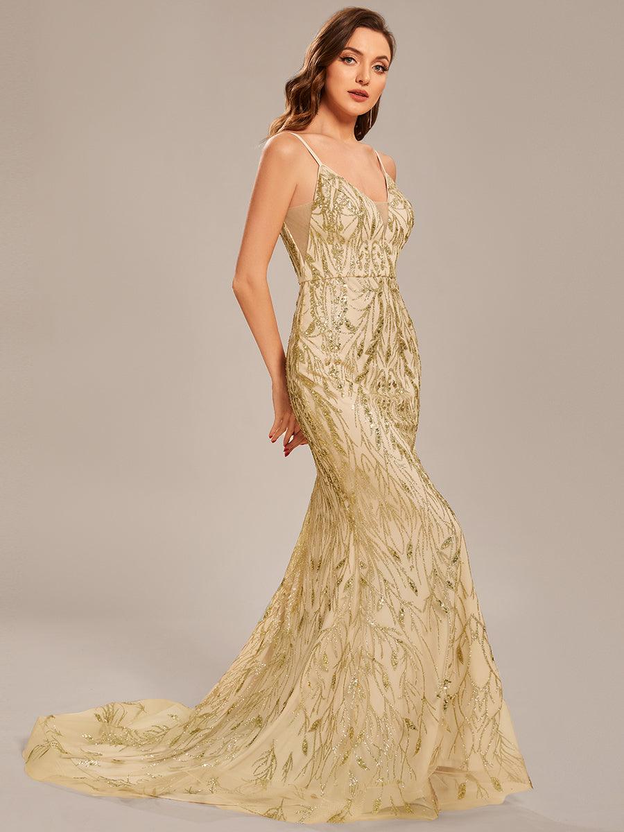Taille personnalisée élégante Robe de bal longue sirène à bretelles minces #Couleur_Or Taille personnalisée élégante Robe de bal longue sirène à bretelles minces