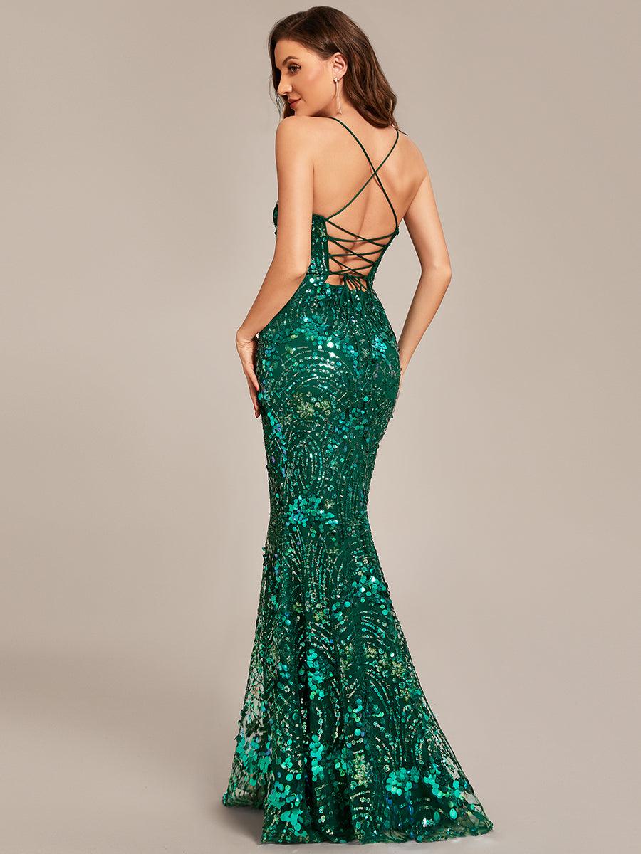 Taille personnalisée Robe de bal moulante sirène à lacets à lacets #Couleur_Vert Fonce Taille personnalisée Robe de bal moulante sirène à lacets à lacets