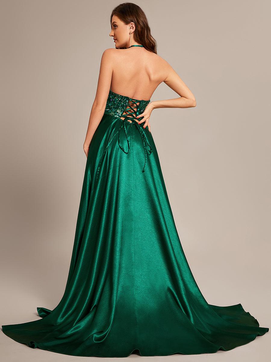 Taille personnalisée Robe de bal longue à col en V scintillant #Couleur_Vert Fonce Taille personnalisée Robe de bal longue à col en V scintillant