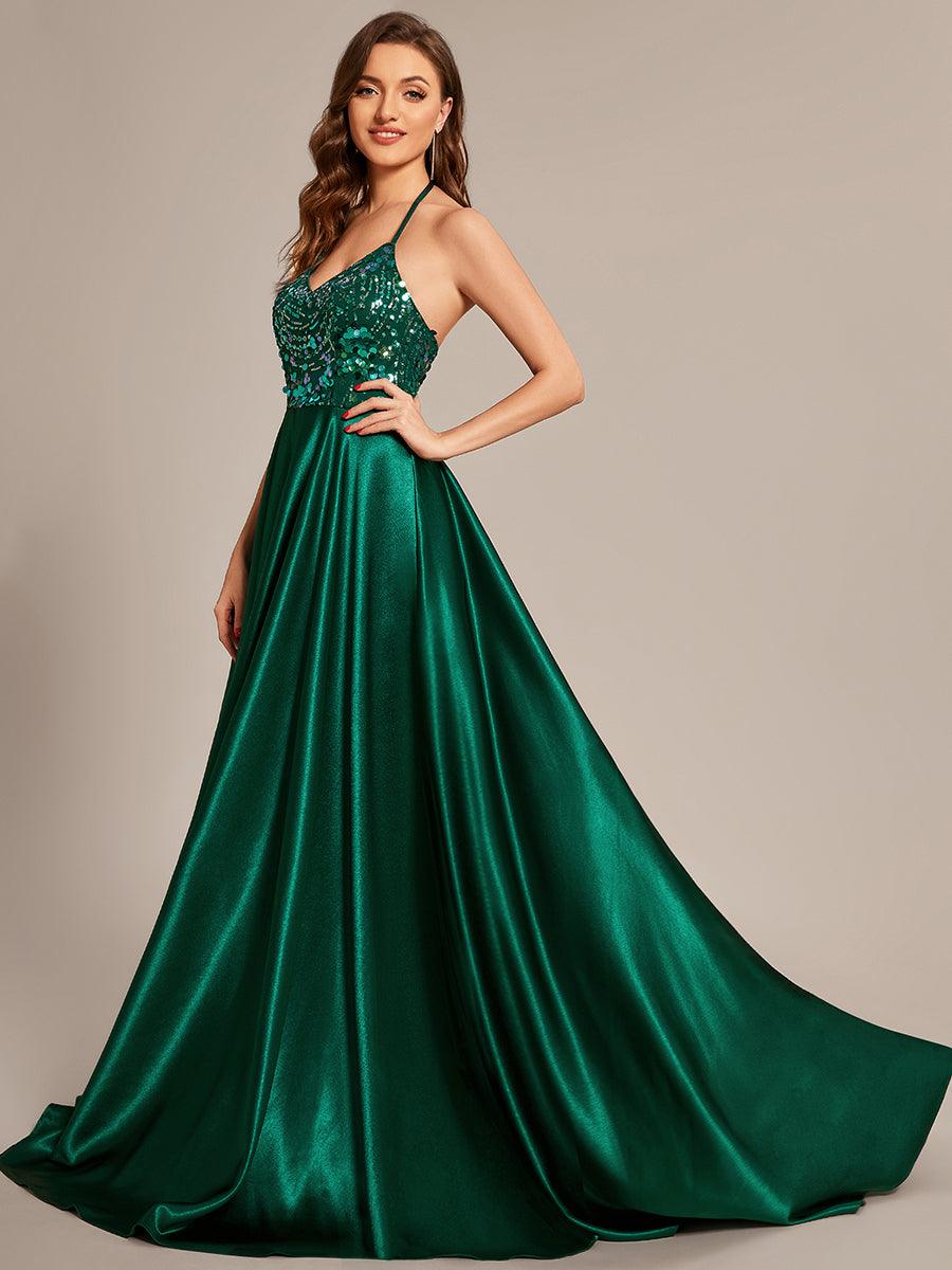 Taille personnalisée Robe de bal longue à col en V scintillant #Couleur_Vert Fonce Taille personnalisée Robe de bal longue à col en V scintillant