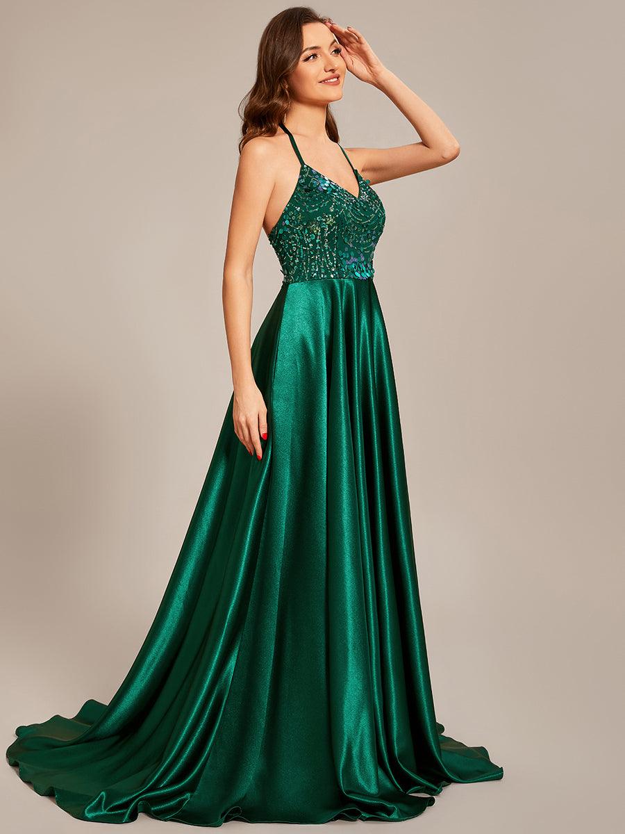 Taille personnalisée Robe de bal longue à col en V scintillant #Couleur_Vert Fonce Taille personnalisée Robe de bal longue à col en V scintillant