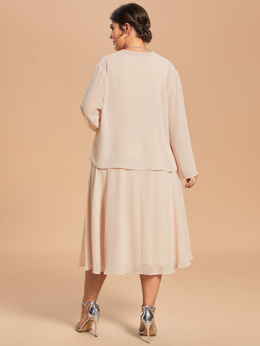 Taille personnalisée Robe Mère De La Mariée charmante deux pièces A-ligne Manches longues #Couleur_Blush Taille personnalisée Robe Mère De La Mariée charmante deux pièces A-ligne Manches longues