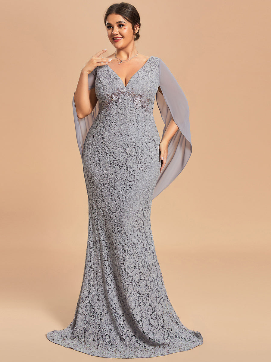 Taille personnalisée Robe Mère De La Mariée Sirène dentelle élégante #Couleur_Gris Taille personnalisée Robe Mère De La Mariée Sirène dentelle élégante