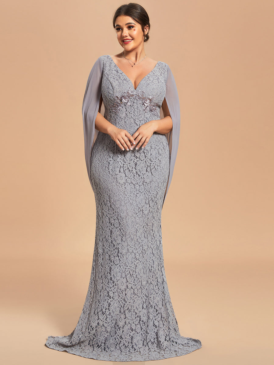 Taille personnalisée Robe Mère De La Mariée Sirène dentelle élégante #Couleur_Gris Taille personnalisée Robe Mère De La Mariée Sirène dentelle élégante