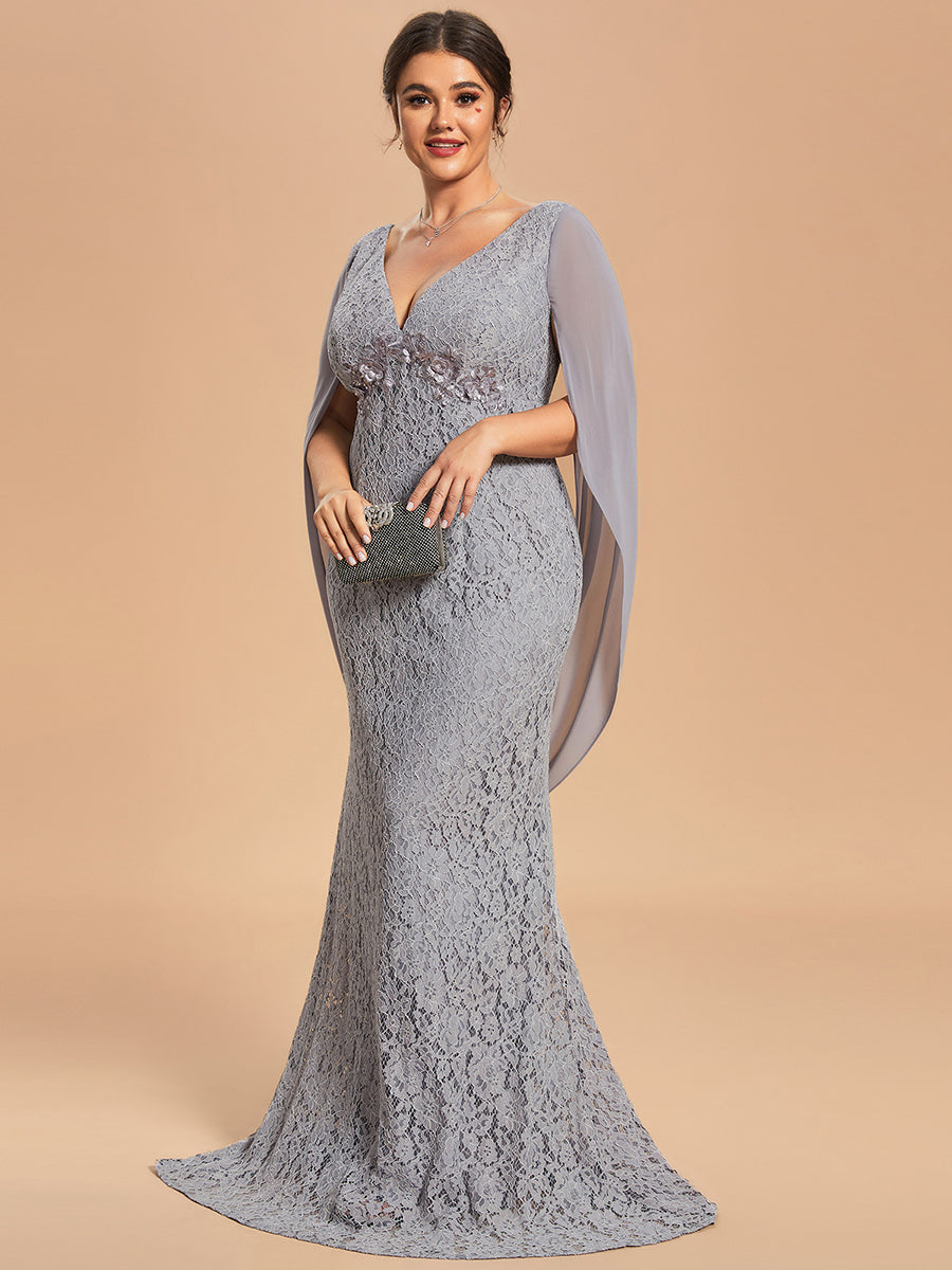 Taille personnalisée Robe Mère De La Mariée Sirène dentelle élégante #Couleur_Gris Taille personnalisée Robe Mère De La Mariée Sirène dentelle élégante