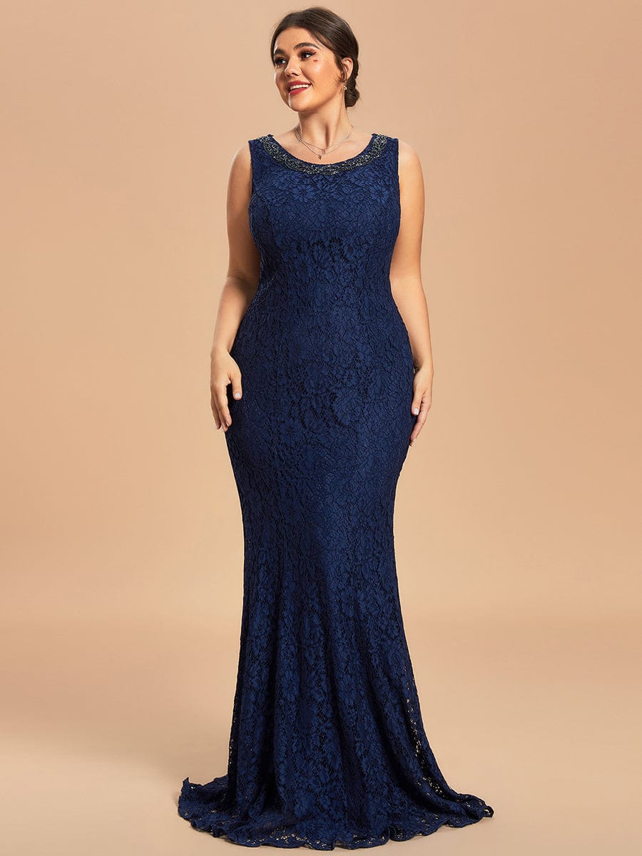 Taille personnalisée Robe Mère De La Mariée sirène dentelle Veste en mousseline deux pièces #Couleur_Bleu Marine Taille personnalisée Robe Mère De La Mariée sirène dentelle Veste en mousseline deux pièces