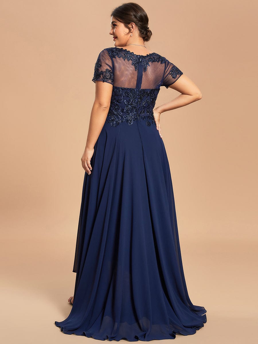Taille personnalisée Robe Mère exquise broderie Illusion Top A-ligne en mousseline #Couleur_Bleu Marine Taille personnalisée Robe Mère exquise broderie Illusion Top A-ligne en mousseline