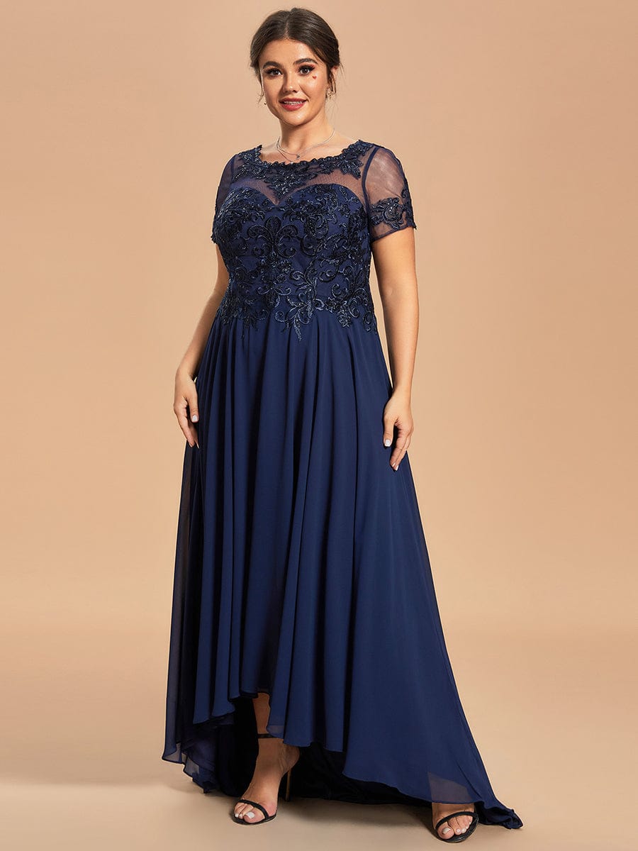 Taille personnalisée Robe Mère exquise broderie Illusion Top A-ligne en mousseline #Couleur_Bleu Marine Taille personnalisée Robe Mère exquise broderie Illusion Top A-ligne en mousseline