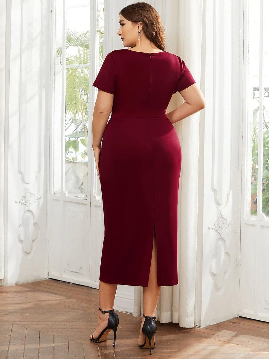 Robe décontractée fourreau à col en V et à taille nouée à manches courtes #Couleur_Marine Fume Robe décontractée fourreau à col en V et à taille nouée à manches courtes