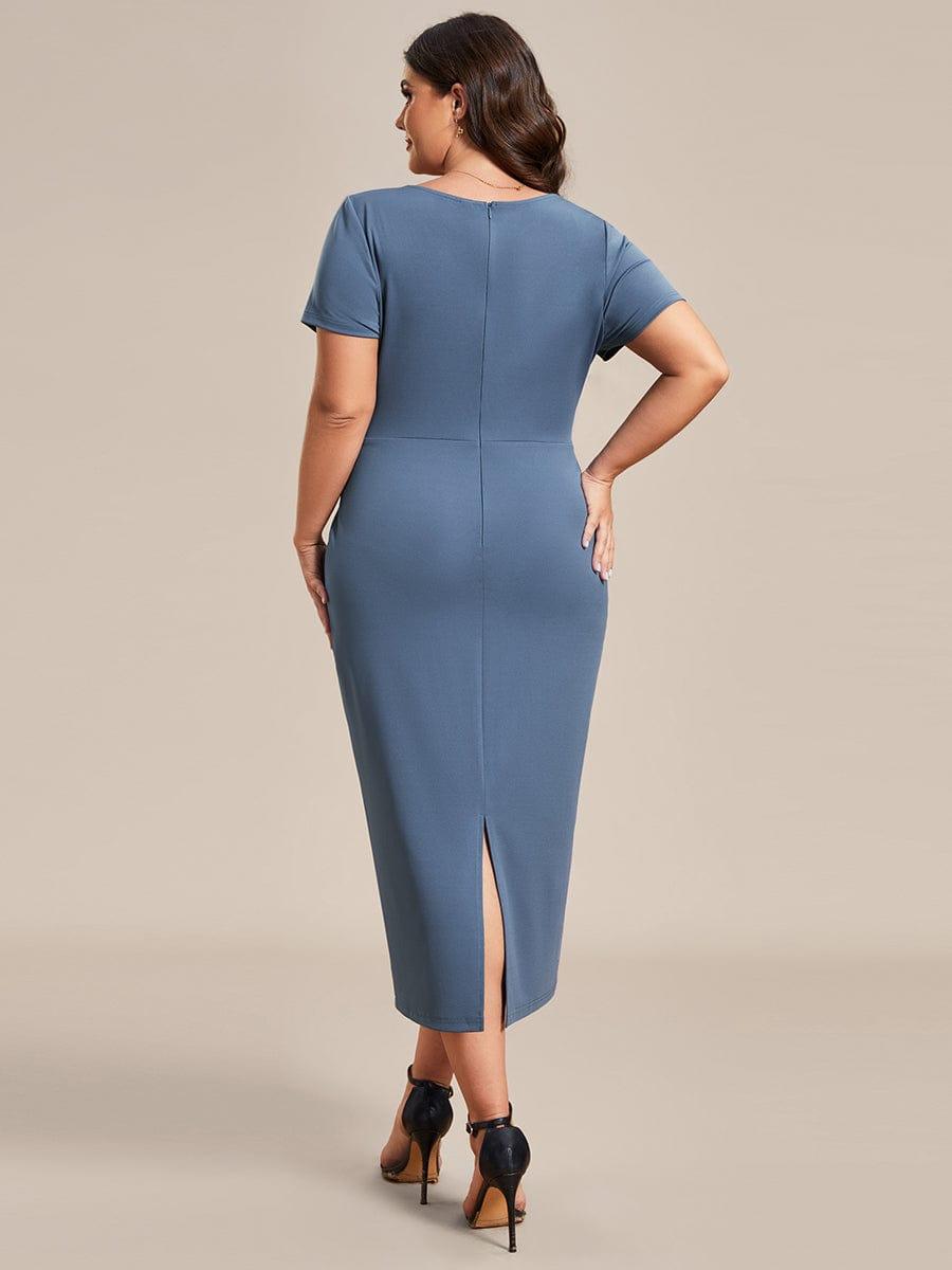 Robe décontractée fourreau à col en V et à taille nouée à manches courtes #Couleur_Marine Fume Robe décontractée fourreau à col en V et à taille nouée à manches courtes