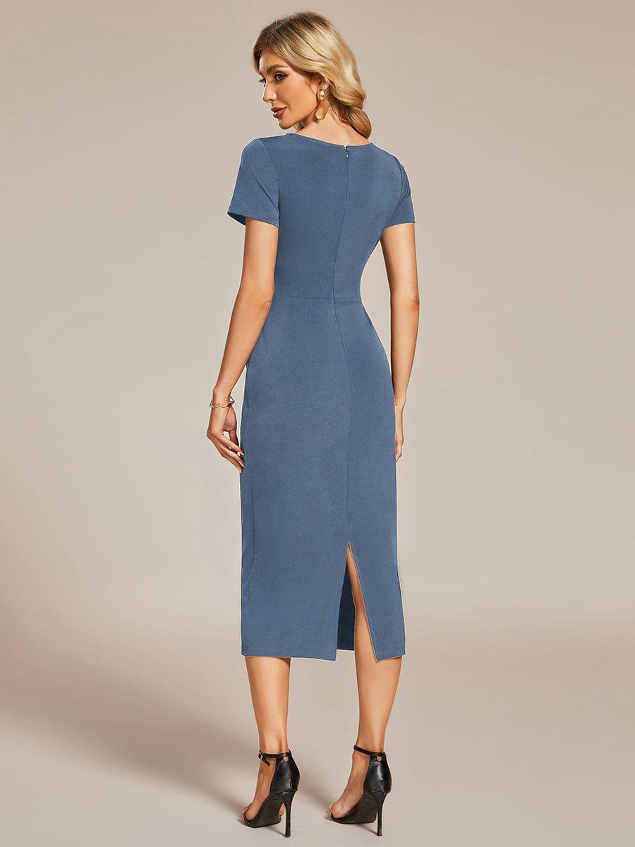 Robe décontractée fourreau à col en V et à taille nouée à manches courtes #Couleur_Marine Fume Robe décontractée fourreau à col en V et à taille nouée à manches courtes