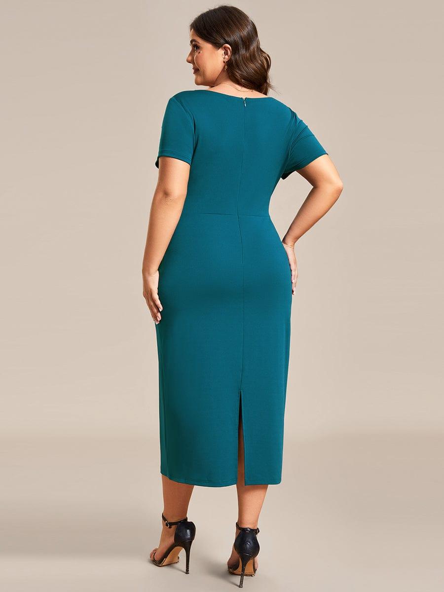 Robe décontractée fourreau à col en V et à taille nouée à manches courtes #Couleur_Marine Fume Robe décontractée fourreau à col en V et à taille nouée à manches courtes