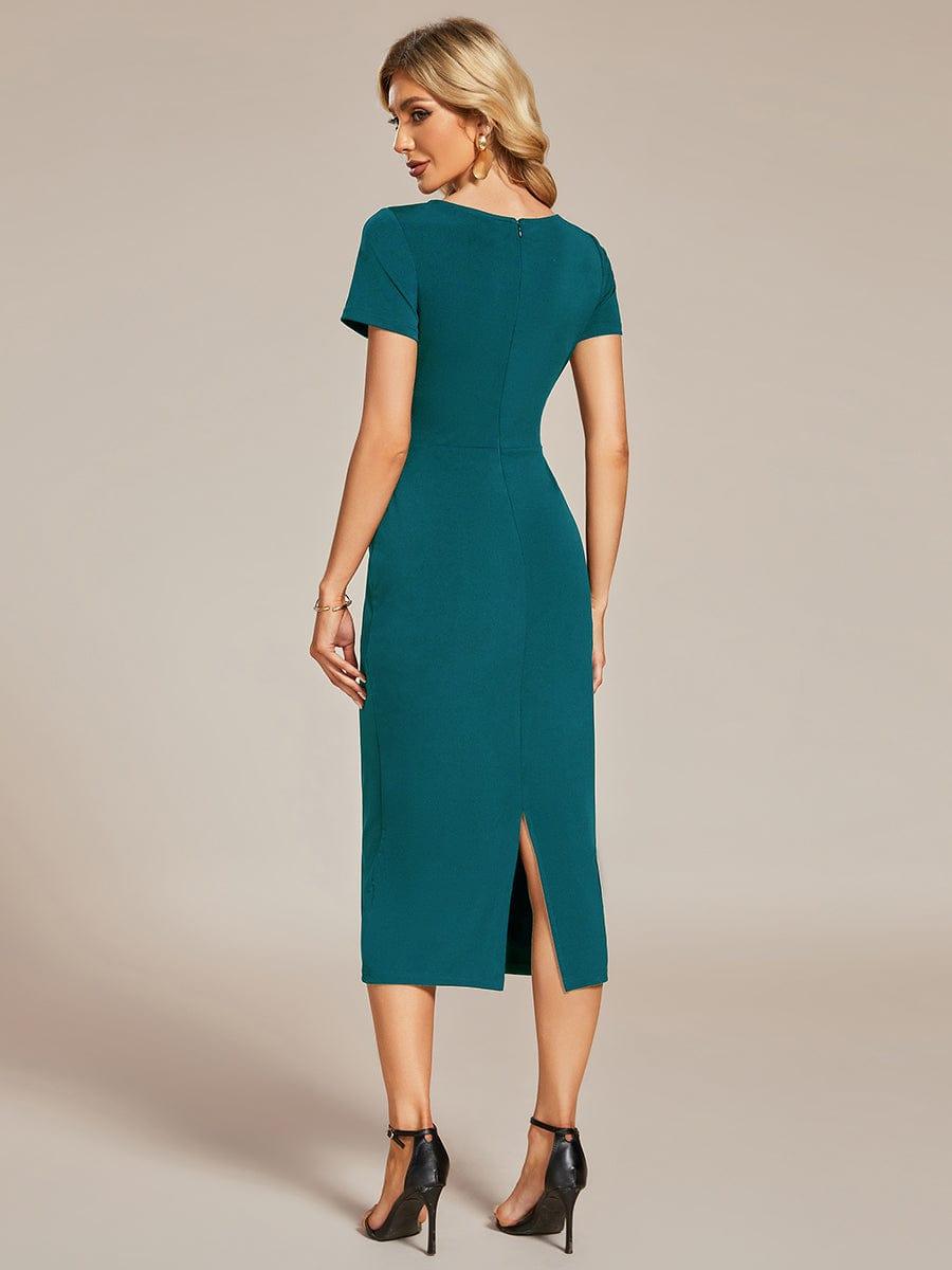 Robe décontractée fourreau à col en V et à taille nouée à manches courtes #Couleur_Marine Fume Robe décontractée fourreau à col en V et à taille nouée à manches courtes