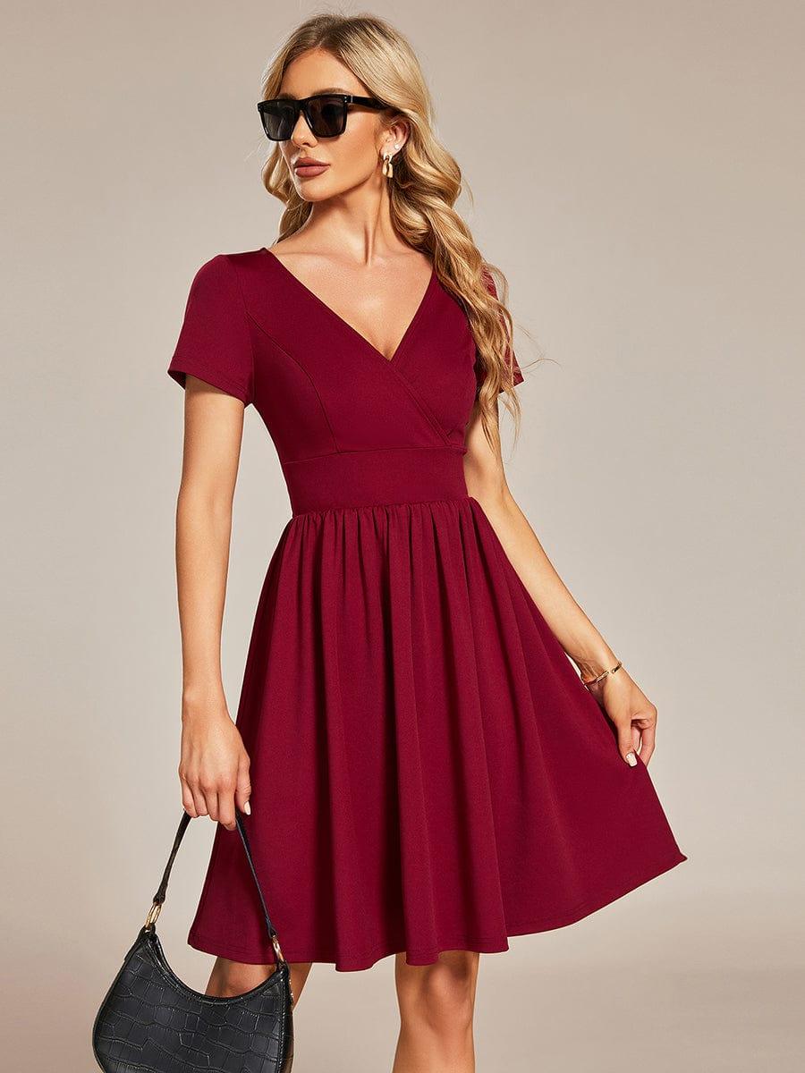 Robe Décontractée Col V Manches Courtes A-Linees #Couleur_Vert Fonce Robe Décontractée Col V Manches Courtes A-Line