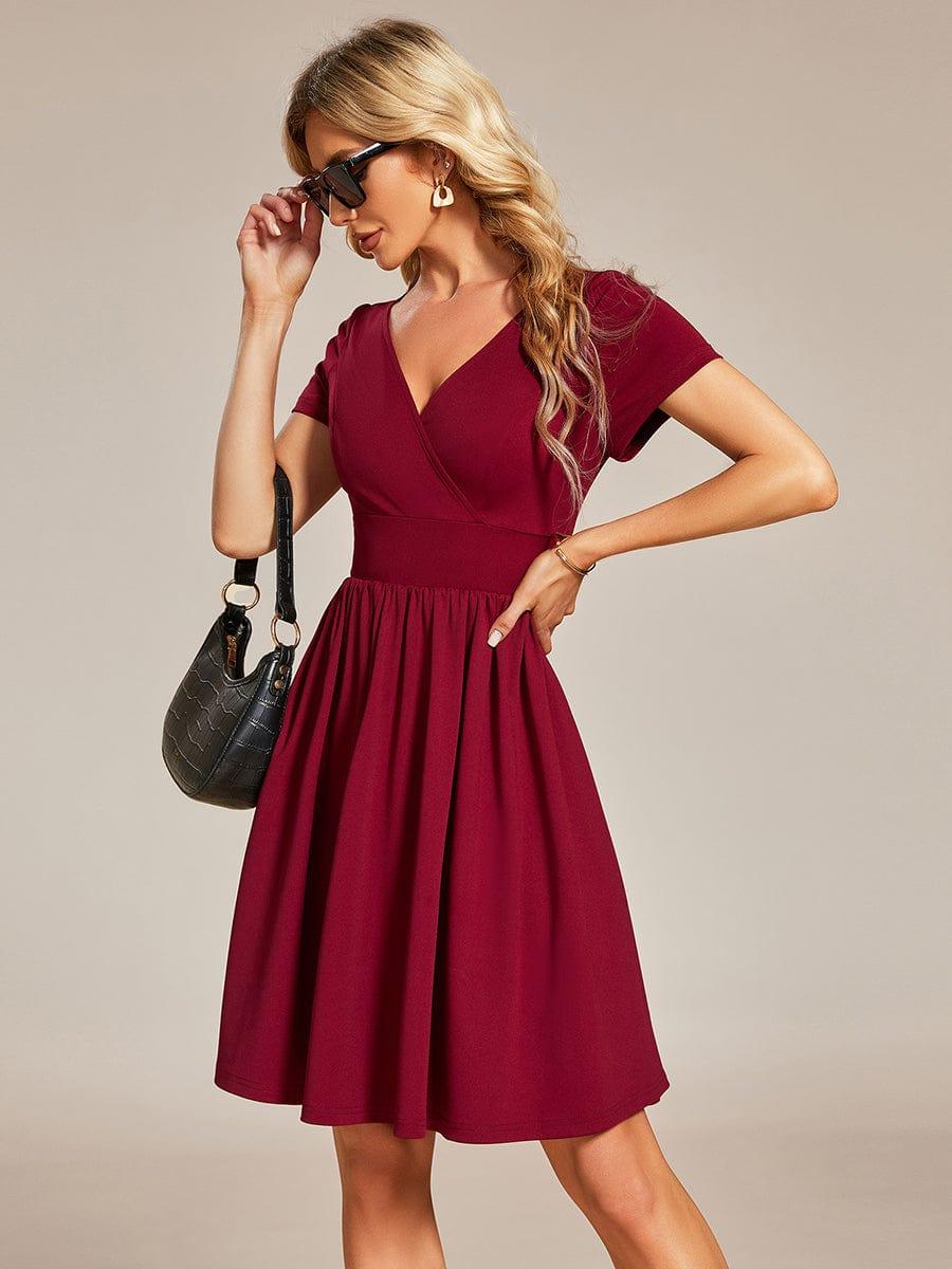 Robe Décontractée Col V Manches Courtes A-Linees #Couleur_Vert Fonce Robe Décontractée Col V Manches Courtes A-Line