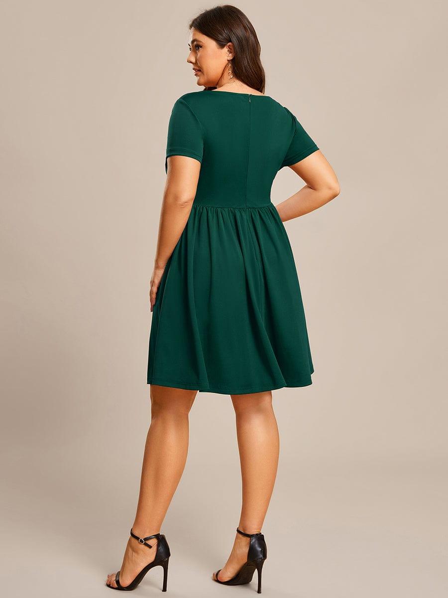 Robe Décontractée Col V Manches Courtes A-Linees #Couleur_Vert Fonce Robe Décontractée Col V Manches Courtes A-Line