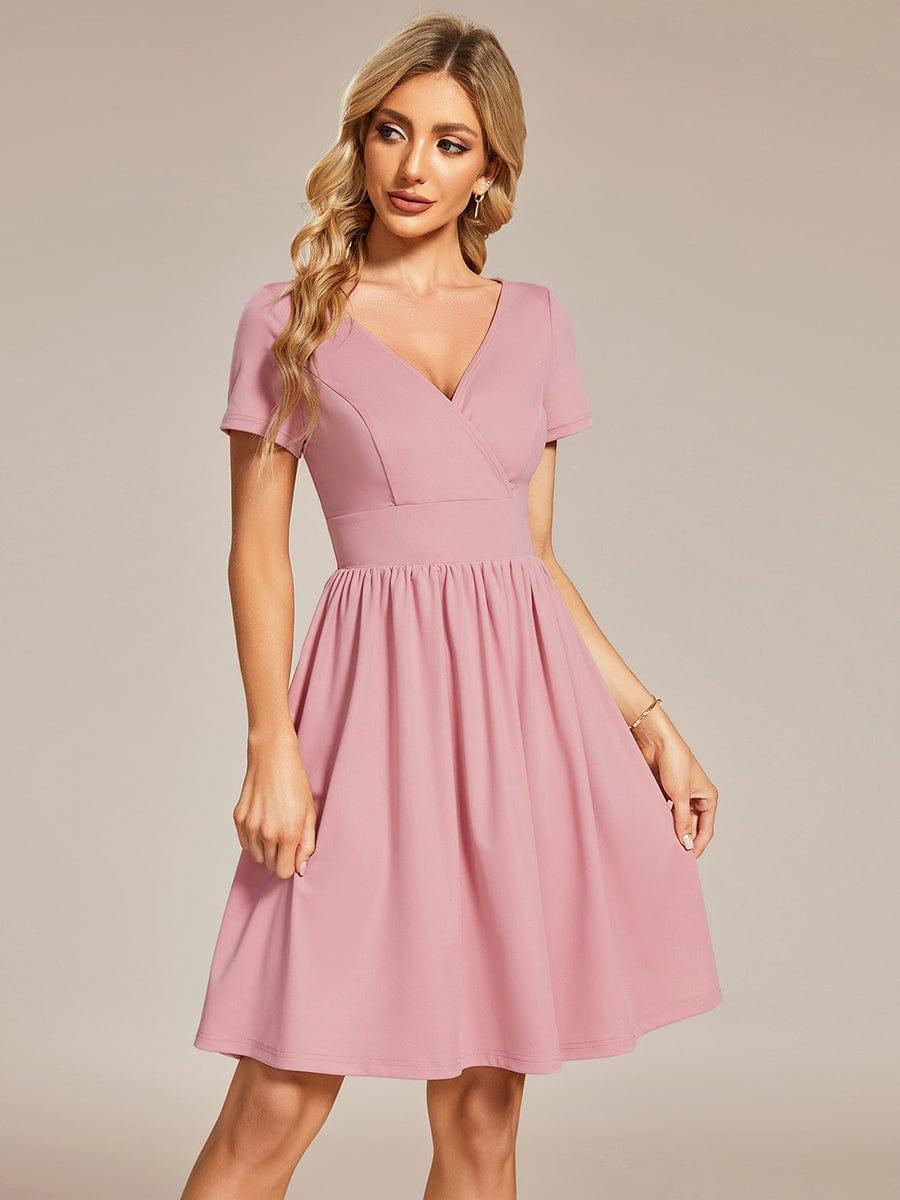 Robe Décontractée Col V Manches Courtes A-Linees #Couleur_Vert Fonce Robe Décontractée Col V Manches Courtes A-Line