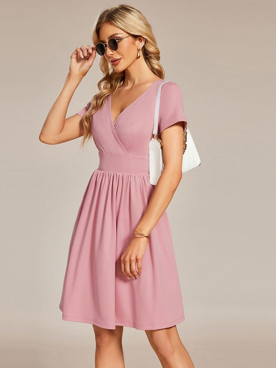 Robe Décontractée Col V Manches Courtes A-Linees #Couleur_Vert Fonce Robe Décontractée Col V Manches Courtes A-Line