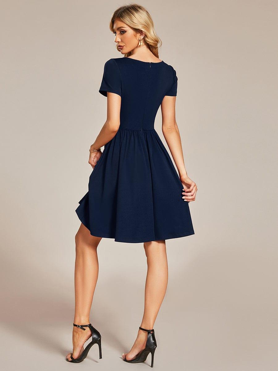Robe Décontractée Col V Manches Courtes A-Linees #Couleur_Vert Fonce Robe Décontractée Col V Manches Courtes A-Line