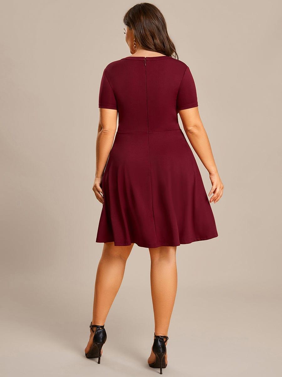 RRobe Décontractée décolleté en strass Manches Courtes A-Line Mini #Couleur_Bordeaux Robe Décontractée décolleté en strass Manches Courtes A-Line Mini