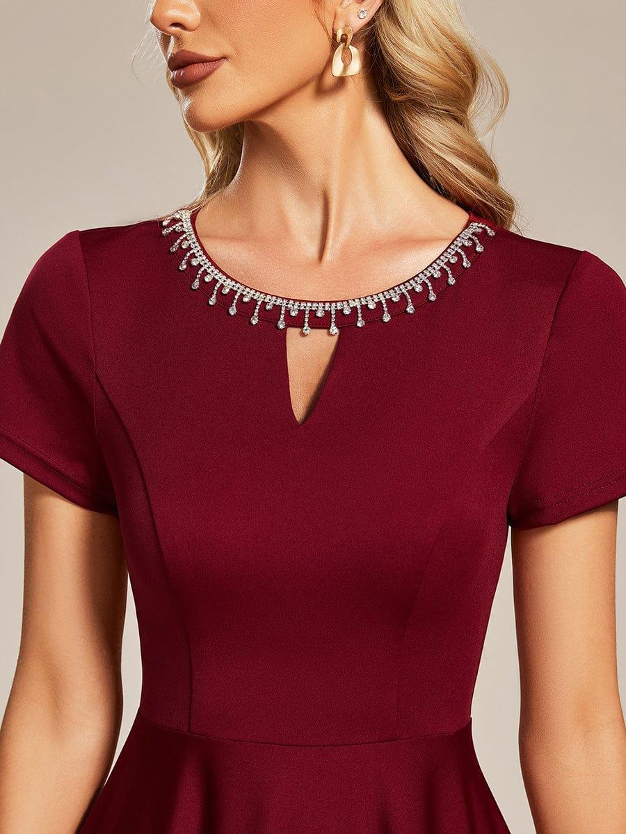 RRobe Décontractée décolleté en strass Manches Courtes A-Line Mini #Couleur_Bordeaux Robe Décontractée décolleté en strass Manches Courtes A-Line Mini