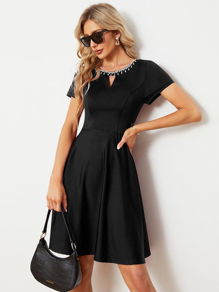 RRobe Décontractée décolleté en strass Manches Courtes A-Line Mini #Couleur_Bordeaux Robe Décontractée décolleté en strass Manches Courtes A-Line Mini
