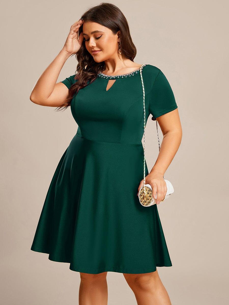 RRobe Décontractée décolleté en strass Manches Courtes A-Line Mini #Couleur_Bordeaux Robe Décontractée décolleté en strass Manches Courtes A-Line Mini
