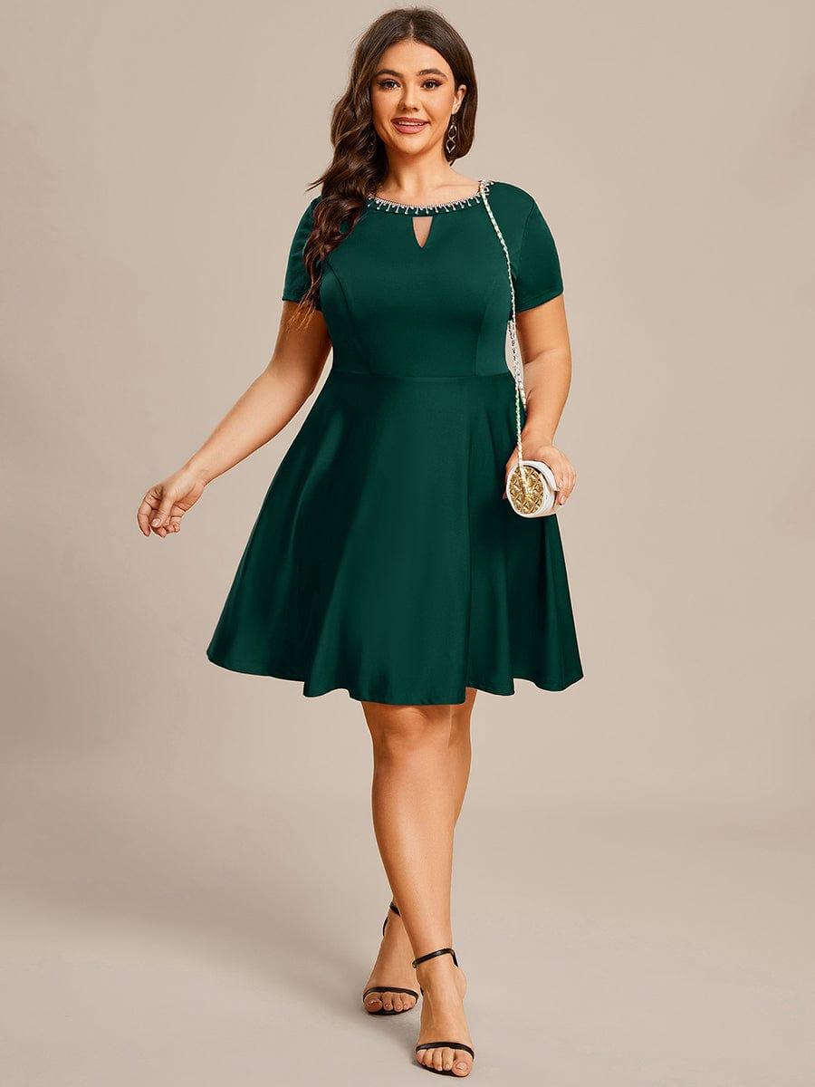 RRobe Décontractée décolleté en strass Manches Courtes A-Line Mini #Couleur_Bordeaux Robe Décontractée décolleté en strass Manches Courtes A-Line Mini