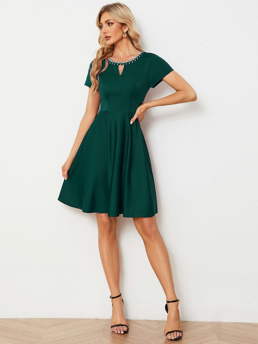 RRobe Décontractée décolleté en strass Manches Courtes A-Line Mini #Couleur_Bordeaux Robe Décontractée décolleté en strass Manches Courtes A-Line Mini