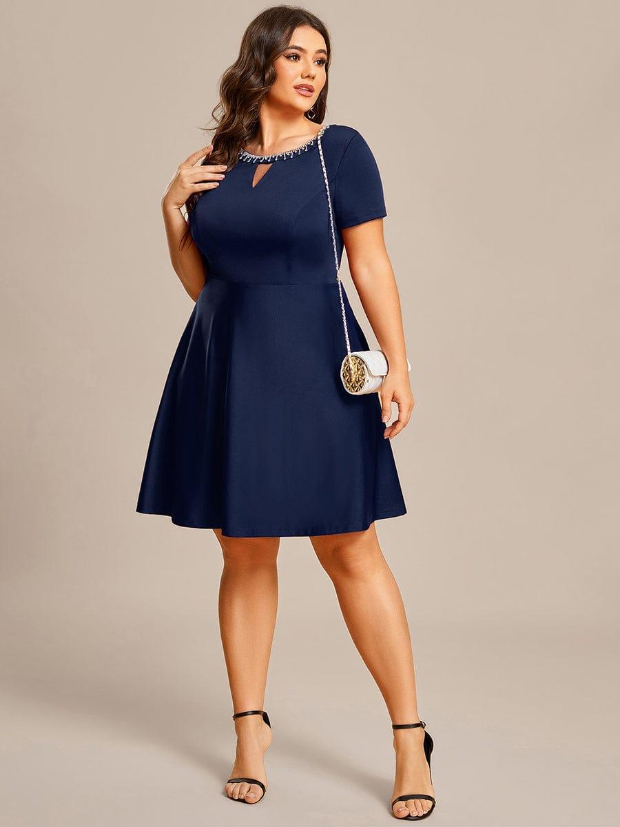 RRobe Décontractée décolleté en strass Manches Courtes A-Line Mini #Couleur_Bordeaux Robe Décontractée décolleté en strass Manches Courtes A-Line Mini
