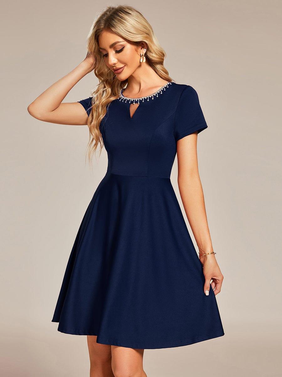 RRobe Décontractée décolleté en strass Manches Courtes A-Line Mini #Couleur_Bordeaux Robe Décontractée décolleté en strass Manches Courtes A-Line Mini