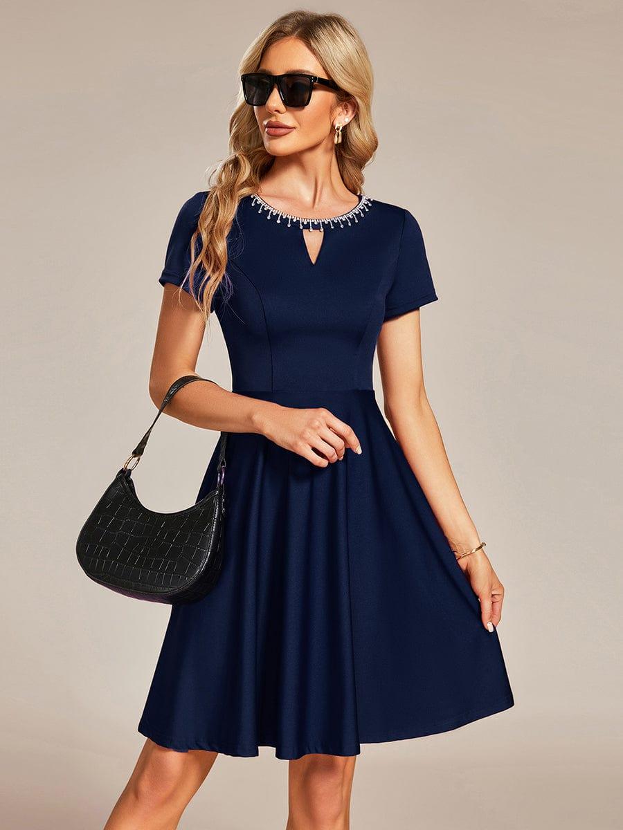 RRobe Décontractée décolleté en strass Manches Courtes A-Line Mini #Couleur_Bordeaux Robe Décontractée décolleté en strass Manches Courtes A-Line Mini