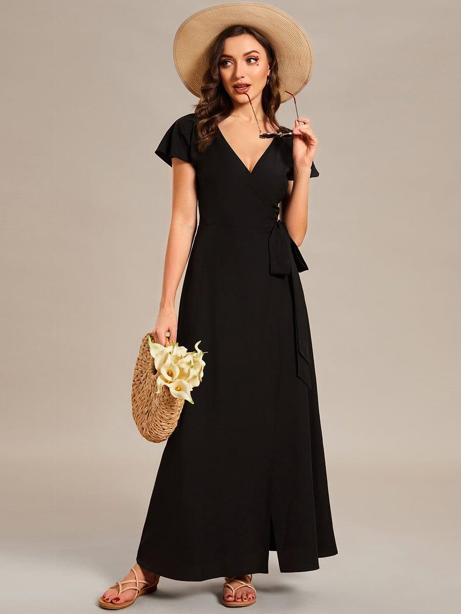 Robe Décontractée d'été une pièce imprimée à manches courtes et taille nouée #Couleur_Bleu Clair Boheme Robe Décontractée d'été une pièce imprimée à manches courtes et taille nouée