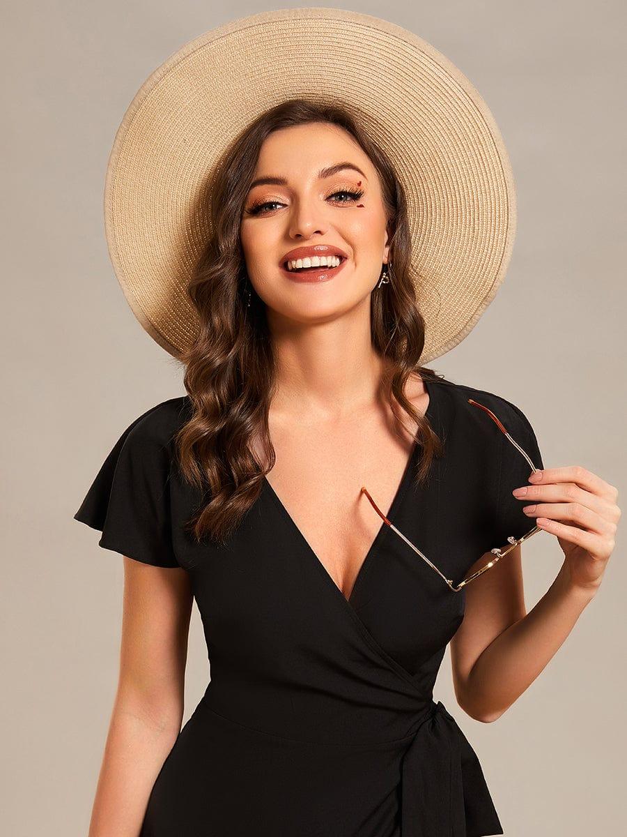 Robe Décontractée d'été une pièce imprimée à manches courtes et taille nouée #Couleur_Bleu Clair Boheme Robe Décontractée d'été une pièce imprimée à manches courtes et taille nouée