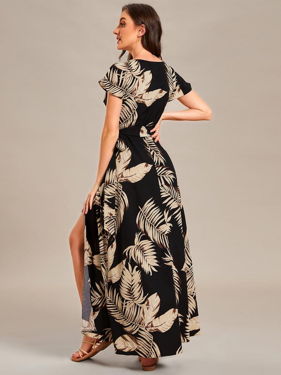 Robe Décontractée d'été une pièce imprimée à manches courtes et taille nouée #Couleur_Bleu Clair Boheme Robe Décontractée d'été une pièce imprimée à manches courtes et taille nouée
