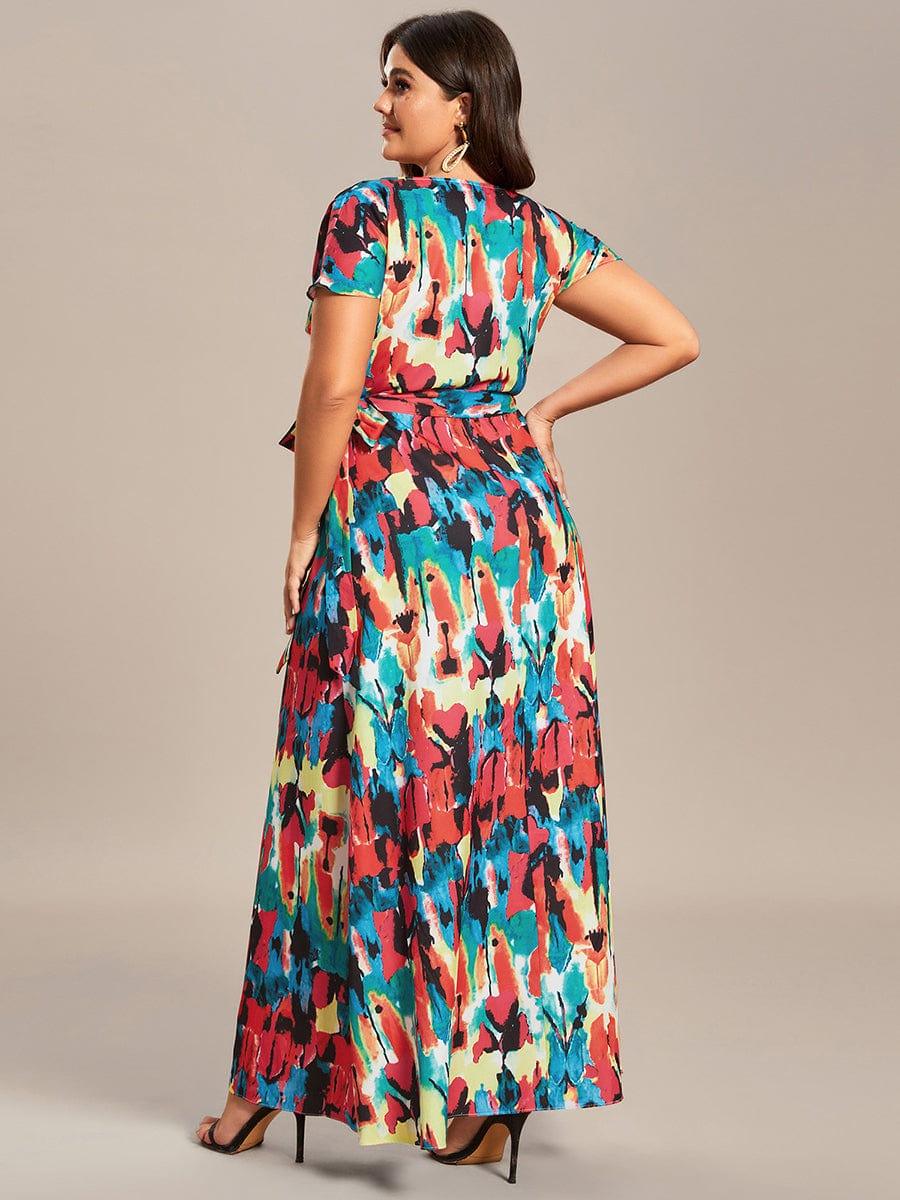 Robe Décontractée d'été une pièce imprimée à manches courtes et taille nouée #Couleur_Bleu Clair Boheme Robe Décontractée d'été une pièce imprimée à manches courtes et taille nouée