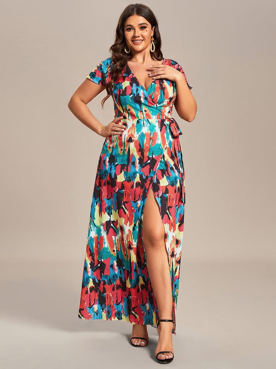 Robe Décontractée d'été une pièce imprimée à manches courtes et taille nouée #Couleur_Bleu Clair Boheme Robe Décontractée d'été une pièce imprimée à manches courtes et taille nouée