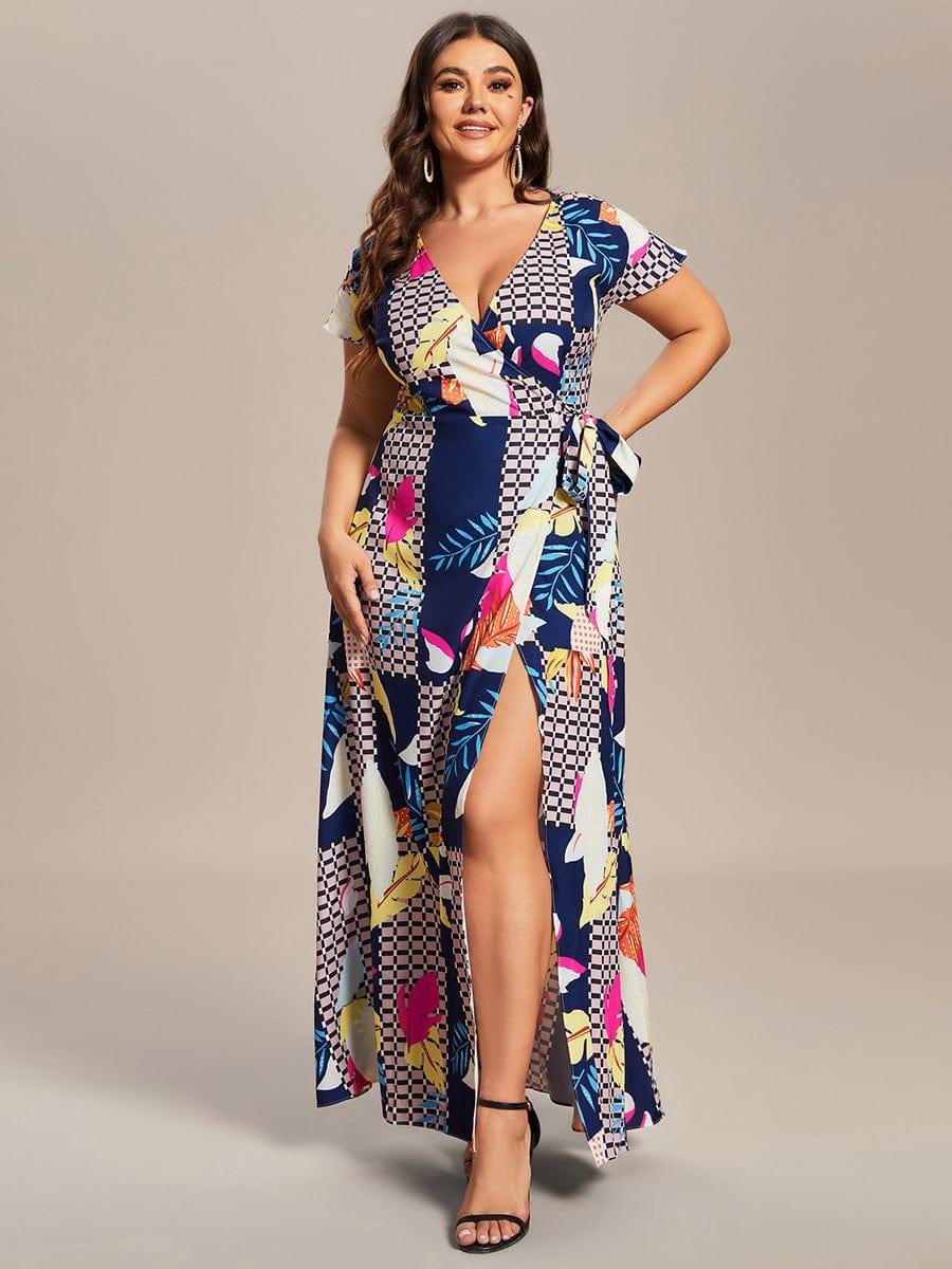 Robe Décontractée d'été une pièce imprimée à manches courtes et taille nouée #Couleur_Bleu Clair Boheme Robe Décontractée d'été une pièce imprimée à manches courtes et taille nouée