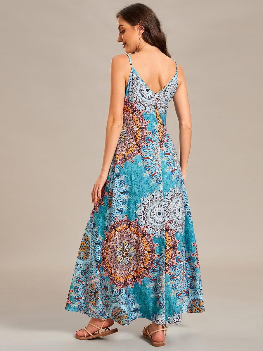 Robe d'été Plage Vacances maxi ample à bretelles fines A Ligne #Couleur_Noir Imprime Robe d'été Plage Vacances maxi ample à bretelles fines A Ligne