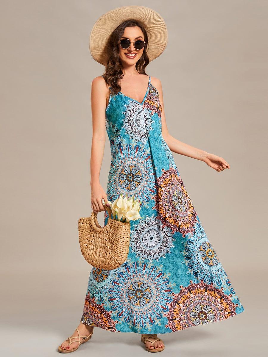 Robe d'été Plage Vacances maxi ample à bretelles fines A Ligne #Couleur_Noir Imprime Robe d'été Plage Vacances maxi ample à bretelles fines A Ligne