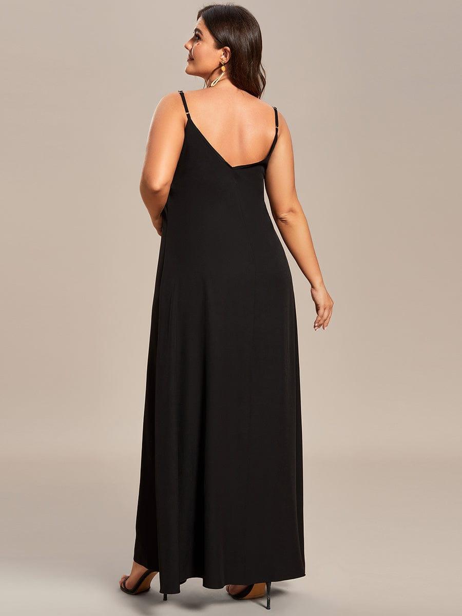 Robe d'été Plage Vacances maxi ample à bretelles fines A Ligne #Couleur_Noir Imprime Robe d'été Plage Vacances maxi ample à bretelles fines A Ligne